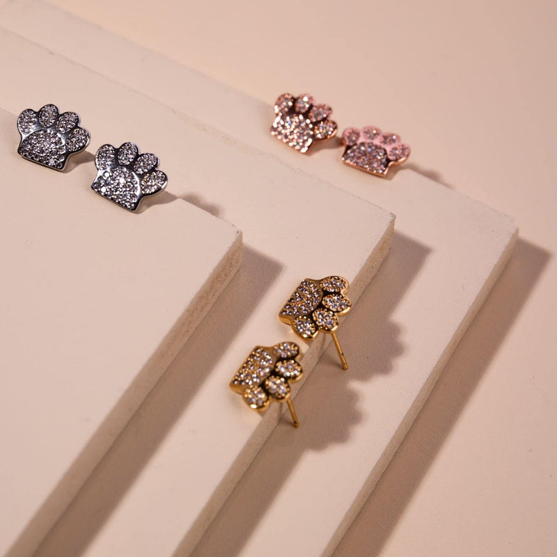 Paw | Gold Vermeil | CZ Diamond Pup Print Earrings