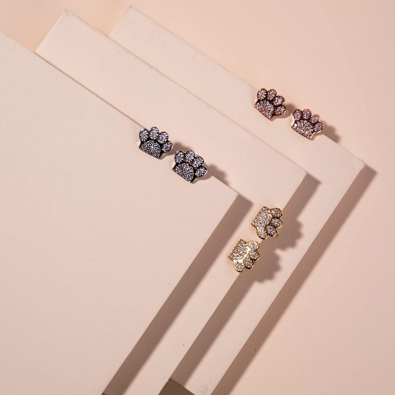 Paw | Gold Vermeil | CZ Diamond Pup Print Earrings