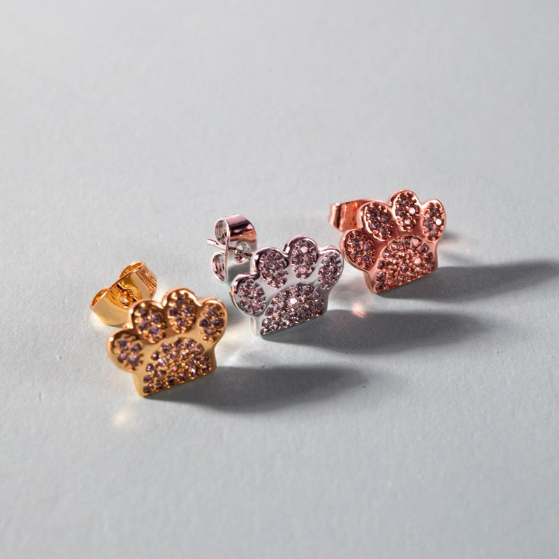 Paw | Gold Vermeil | CZ Diamond Pup Print Earrings