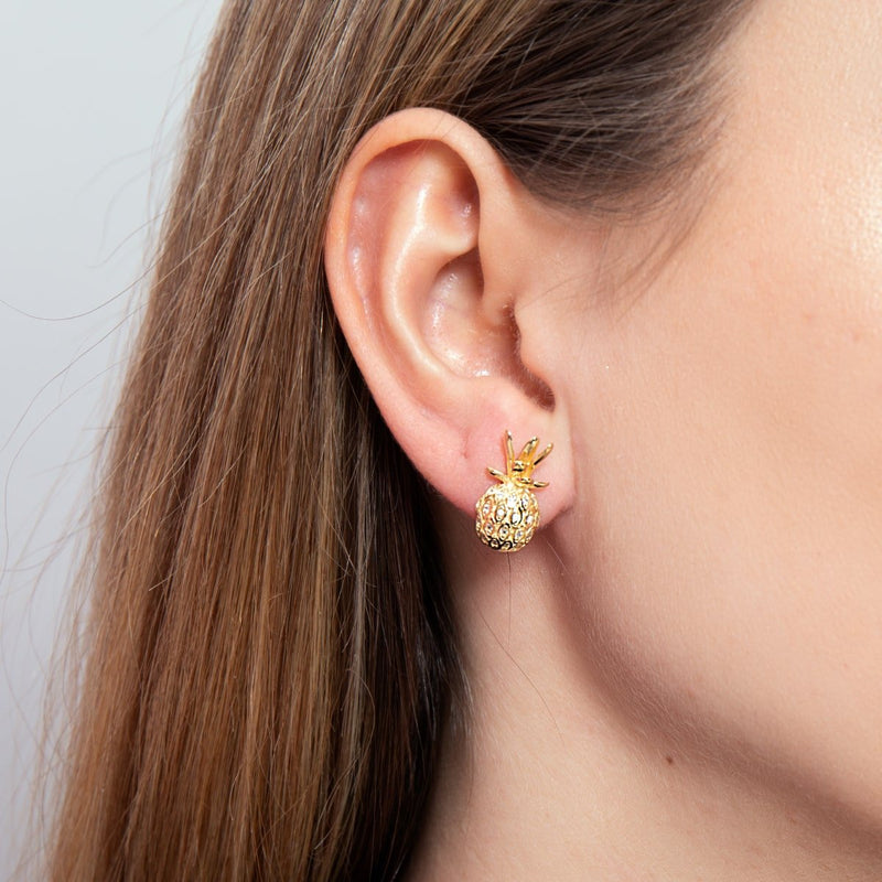 Pina Colada | Gold Vermeil | CZ Diamond Pineapple Earrings