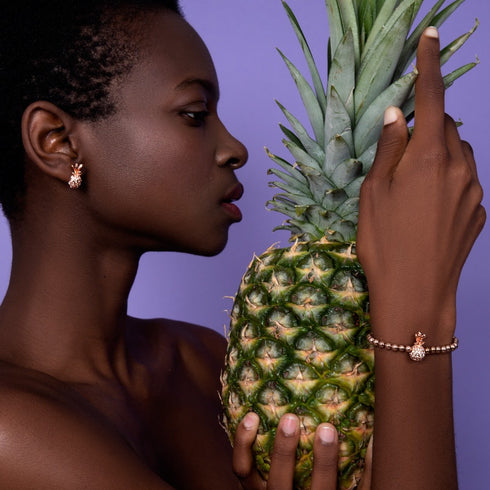 Pina Colada | Rose Gold Vermeil | CZ Diamond Pineapple Earrings