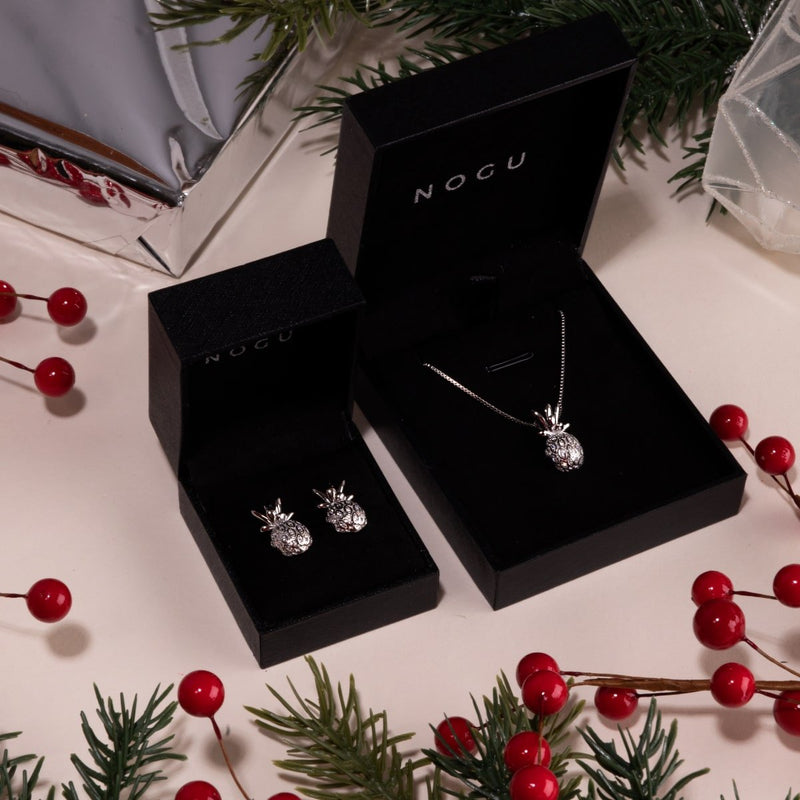 Pina Colada | White Gold Vermeil | CZ Diamond Pineapple Earrings