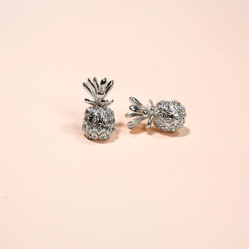 Pina Colada | White Gold Vermeil | CZ Diamond Pineapple Earrings