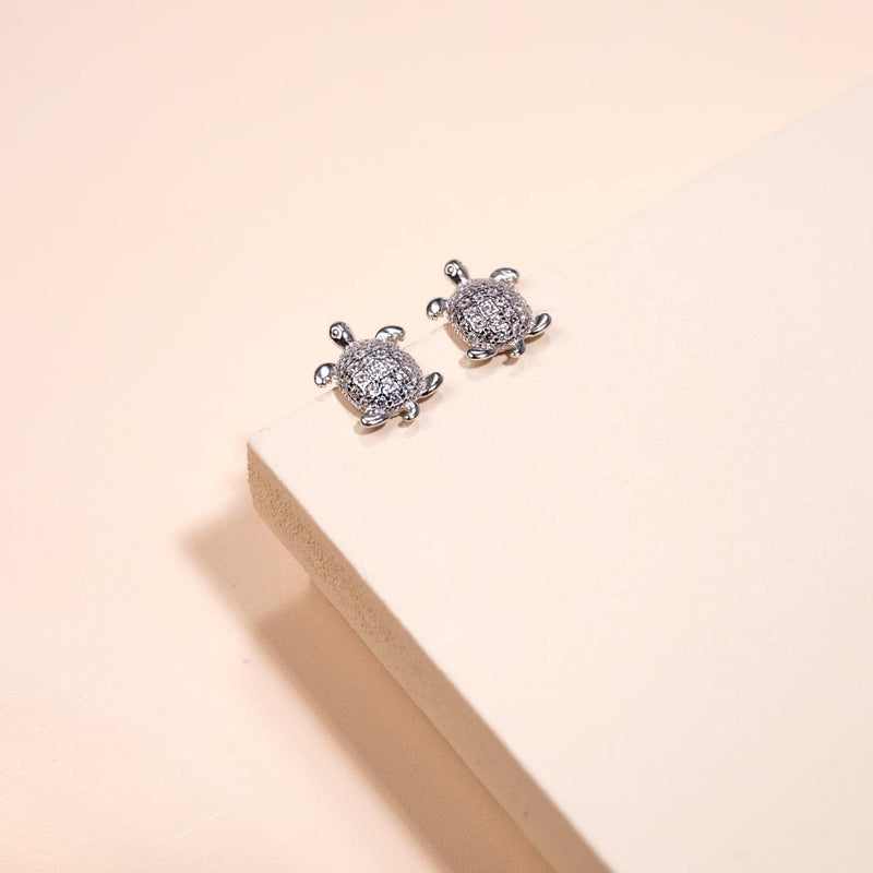 Tortuga | .925 Sterling Silver | CZ Diamond Sea Turtle Earrings