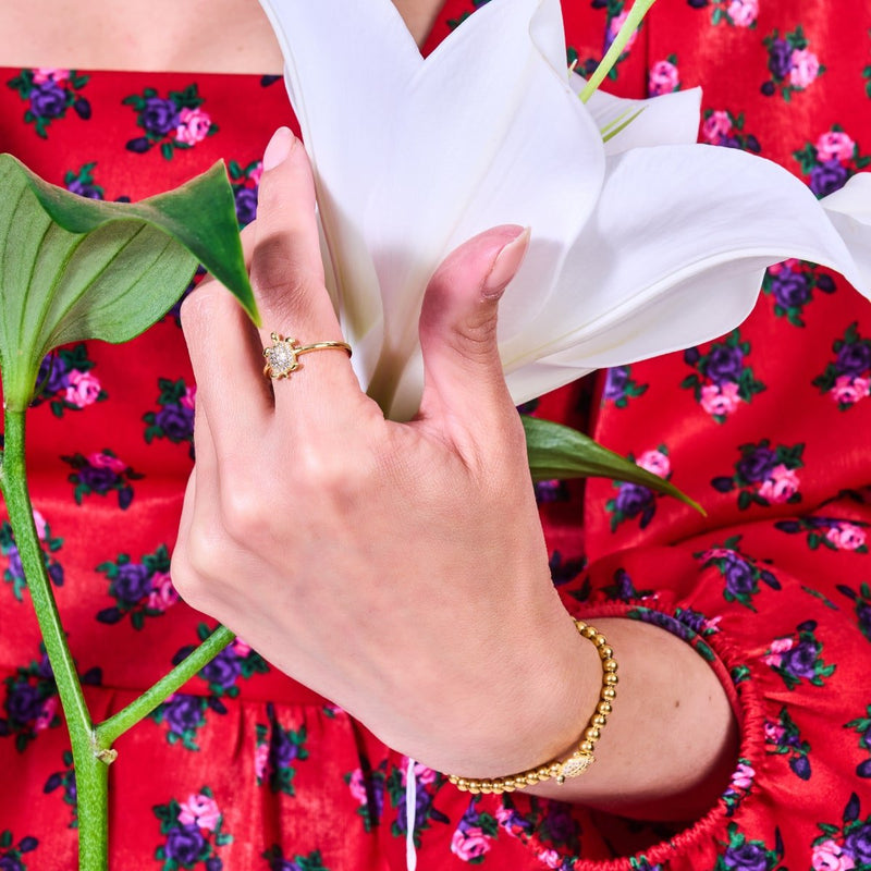 Tortuga | Gold Vermeil | CZ Diamond Sea Turtle Ring