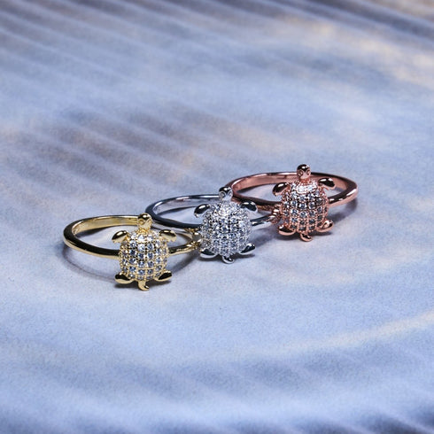 Tortuga | Gold Vermeil | CZ Diamond Sea Turtle Ring