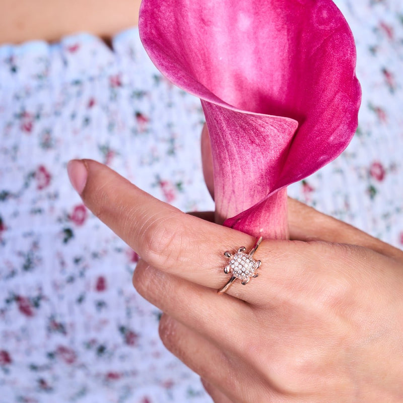 Tortuga | Rose Gold Vermeil | CZ Diamond Sea Turtle Ring