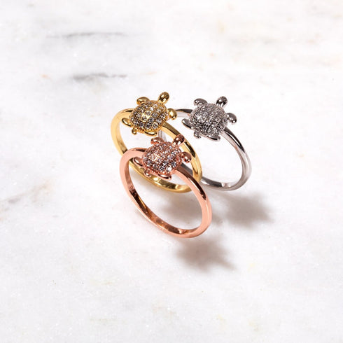 Tortuga | Rose Gold Vermeil | CZ Diamond Sea Turtle Ring