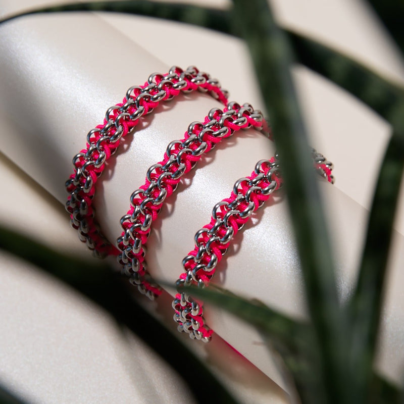 Roseate Spoonbill Links | Mini Kismet Bracelet | Neon Pink x Silver