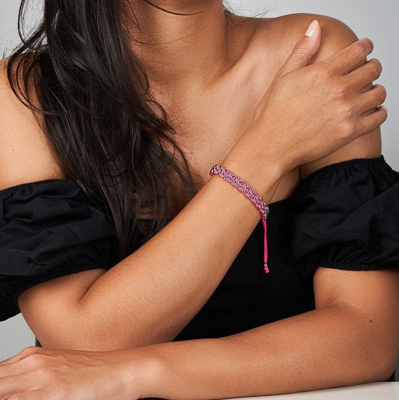 Roseate Spoonbill Links | Mini Kismet Bracelet | Neon Pink x Silver