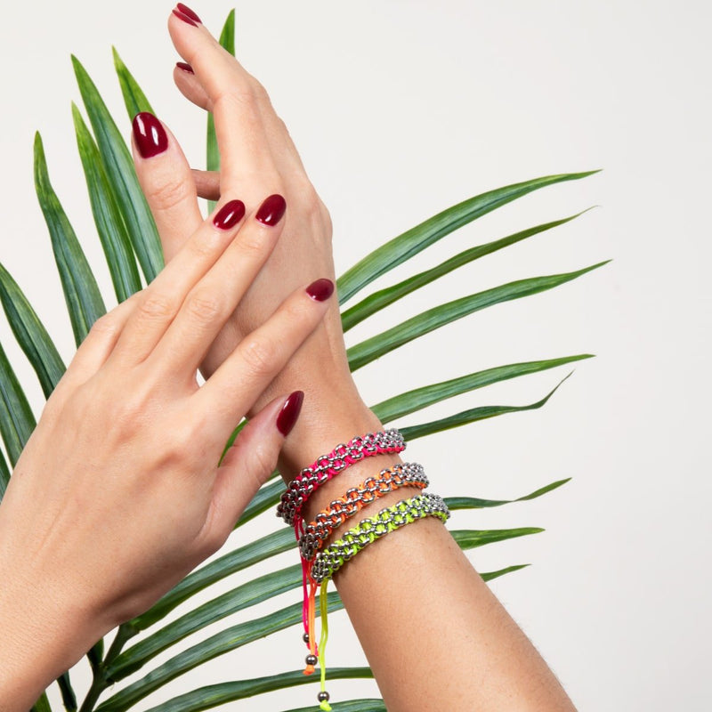 Roseate Spoonbill Links | Mini Kismet Bracelet | Neon Pink x Silver