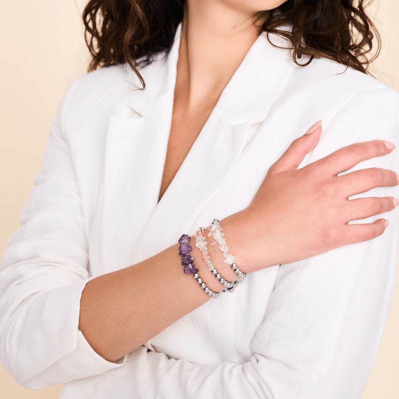 Amethyst | Silver | Uncut Gemstone Bracelet