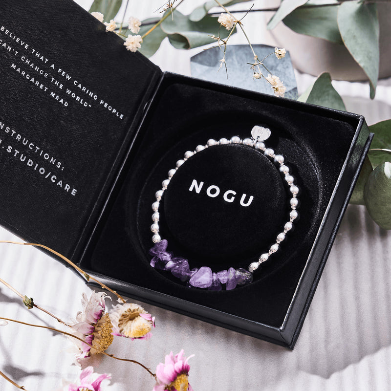 Amethyst | Silver | Uncut Gemstone Bracelet