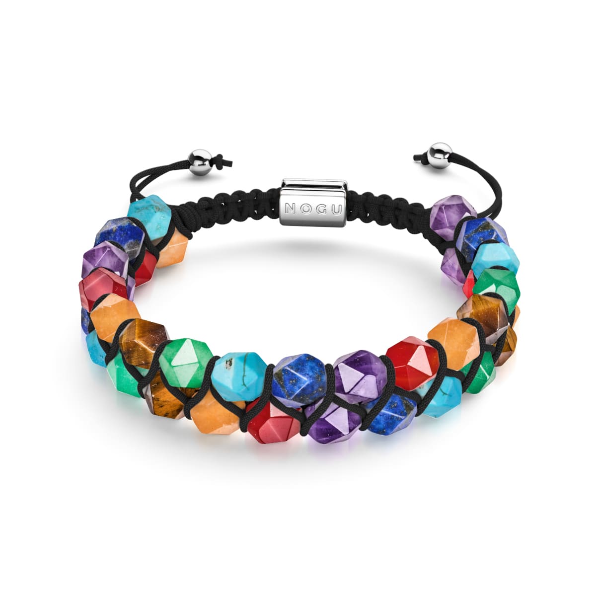 Rainbow Chakra | 7 Gemstone Geom Bracelet | Silver