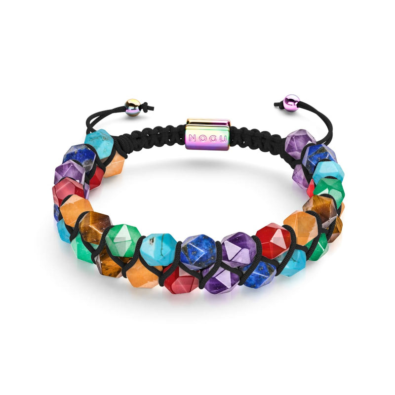 Rainbow Chakra | 7 Gemstone Geom Bracelet | Unicorn Silver