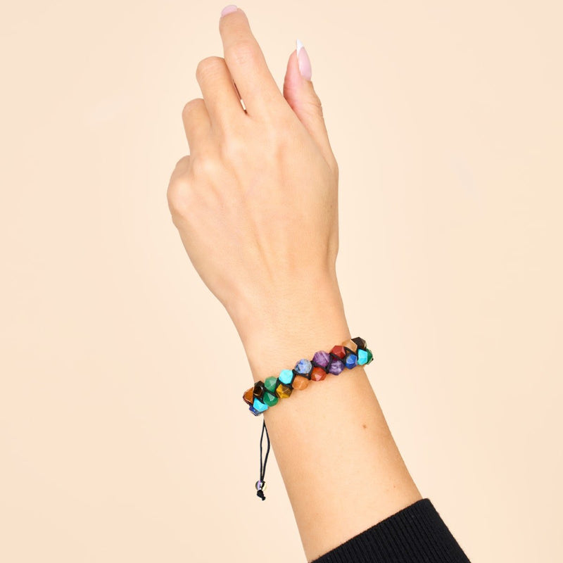 Rainbow Chakra | 7 Gemstone Geom Bracelet | Unicorn Silver