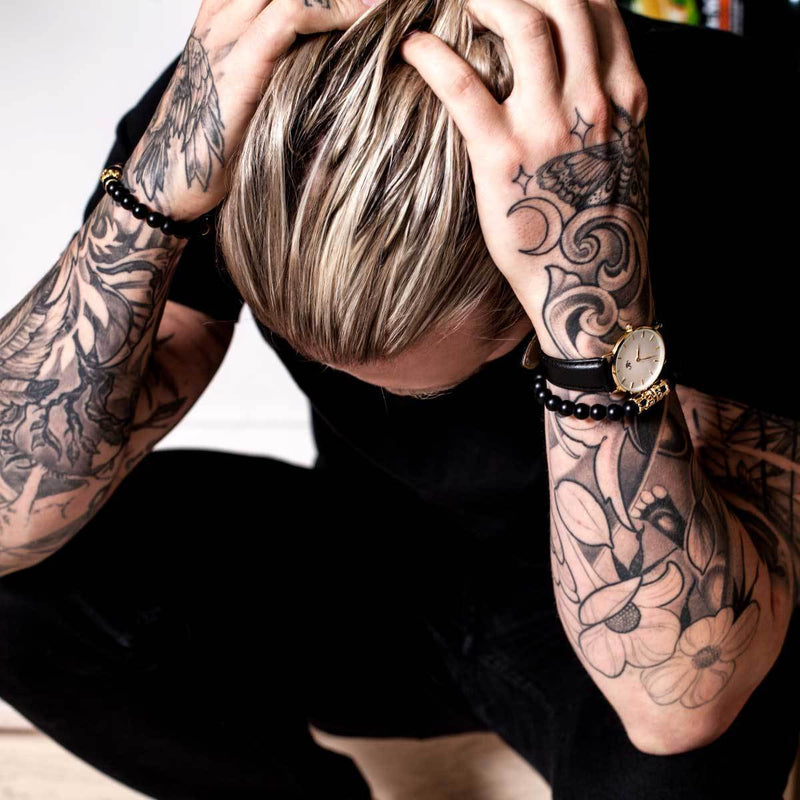 18k Gold Crown | Matte Black Agate | Kingdom Bead Bracelet | Men's