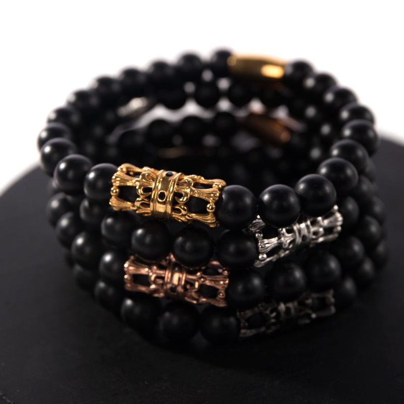 18k Rose Gold Crown | Matte Black Agate | Kingdom Bead Bracelet | Men's