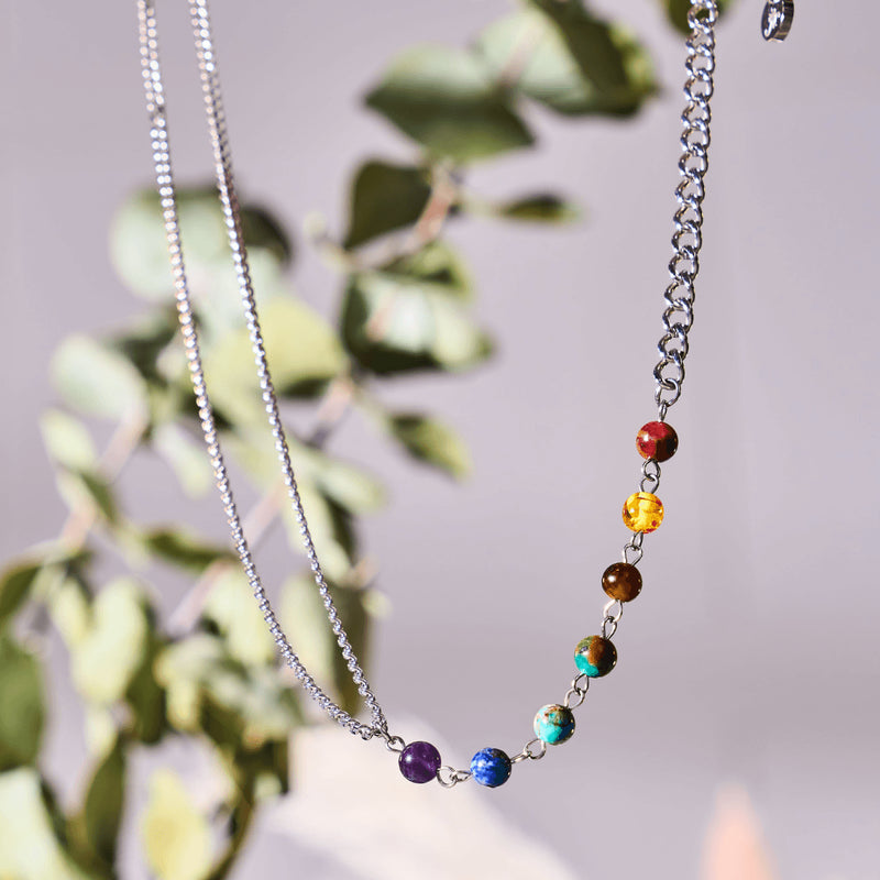 Rainbow Chakra | 7 Gemstone Chain Anklet | Silver