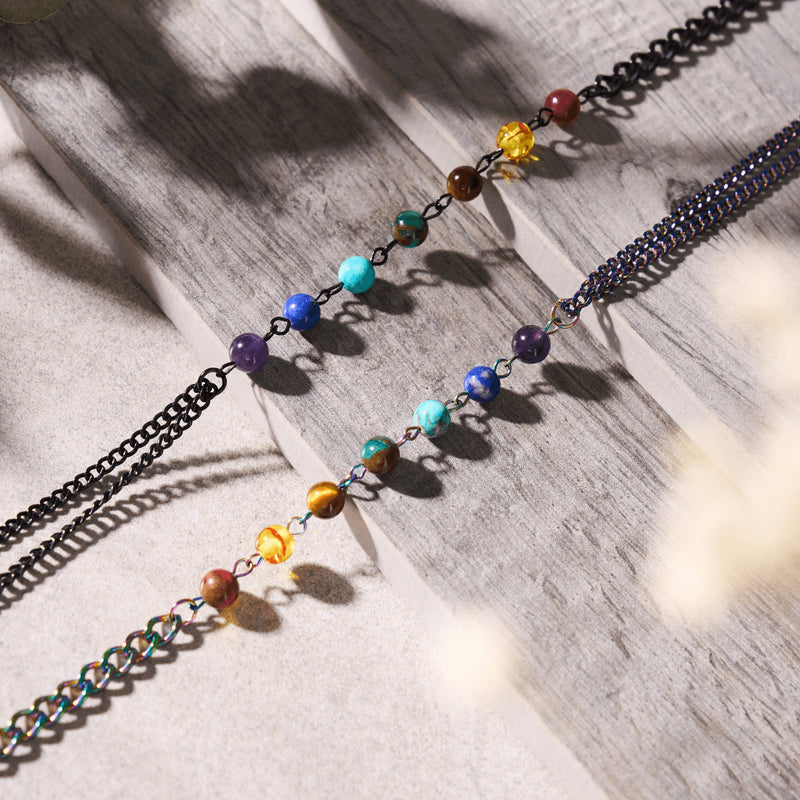 Rainbow Chakra | 7 Gemstone Chain Anklet | Unicorn Silver