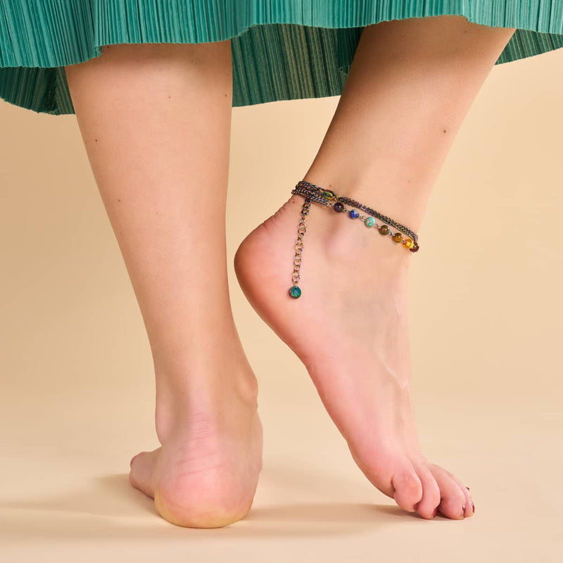 Rainbow Chakra | 7 Gemstone Chain Anklet | Unicorn Silver