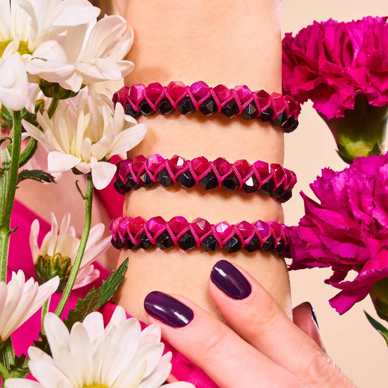Magenta Quartz & Black Agate | Rose Gold | Double Geom Bracelet