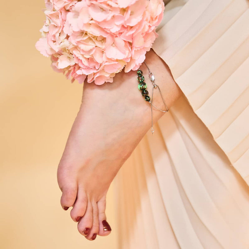 Obsidian | .925 Sterling Silver | Firefly Glass Infinity Clasp Anklet