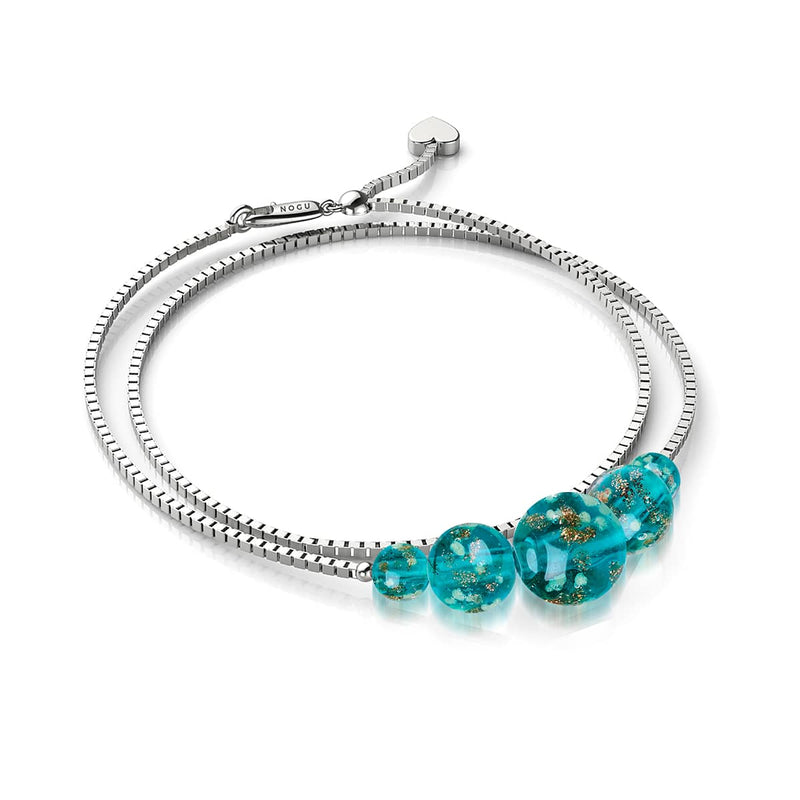 Teal | .925 Sterling Silver | Firefly Glass Infinity Clasp Anklet