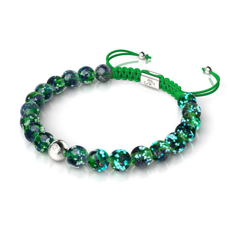Blue Shamrock | Silver | Firefly Glass Macrame Bracelet