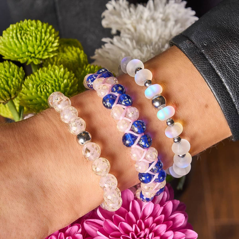 Oasis | Pink Succulent x Sapphire | Double Firefly Glass Bracelet
