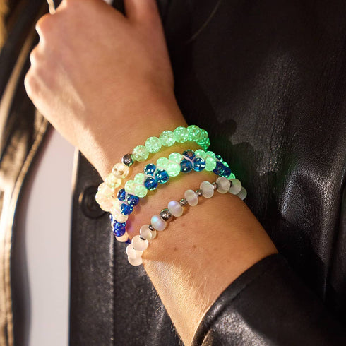 Oasis | Pink Succulent x Sapphire | Double Firefly Glass Bracelet