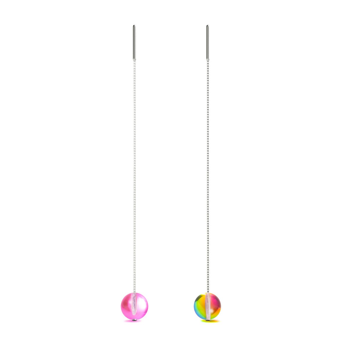 Cherry Borealis | .925 Sterling Silver | Galaxy Glass Chain Drop Threader Earrings