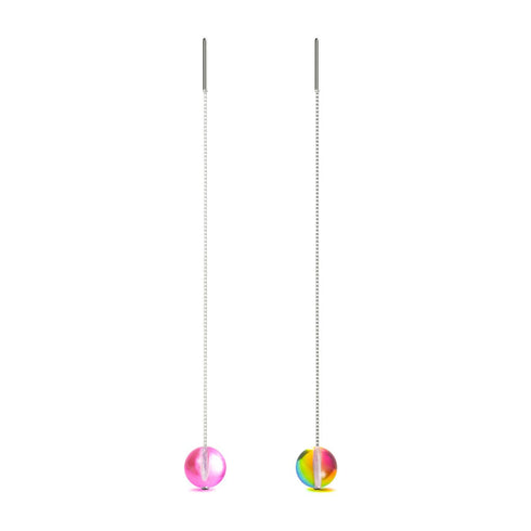 Cherry Borealis | .925 Sterling Silver | Galaxy Glass Chain Drop Threader Earrings