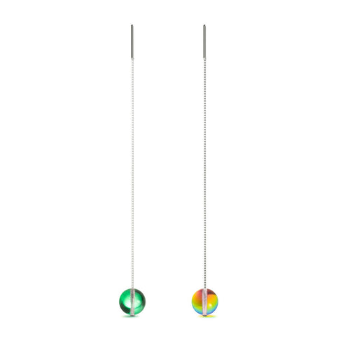 Emerald Moon | .925 Sterling Silver | Galaxy Glass Chain Drop Threader Earrings