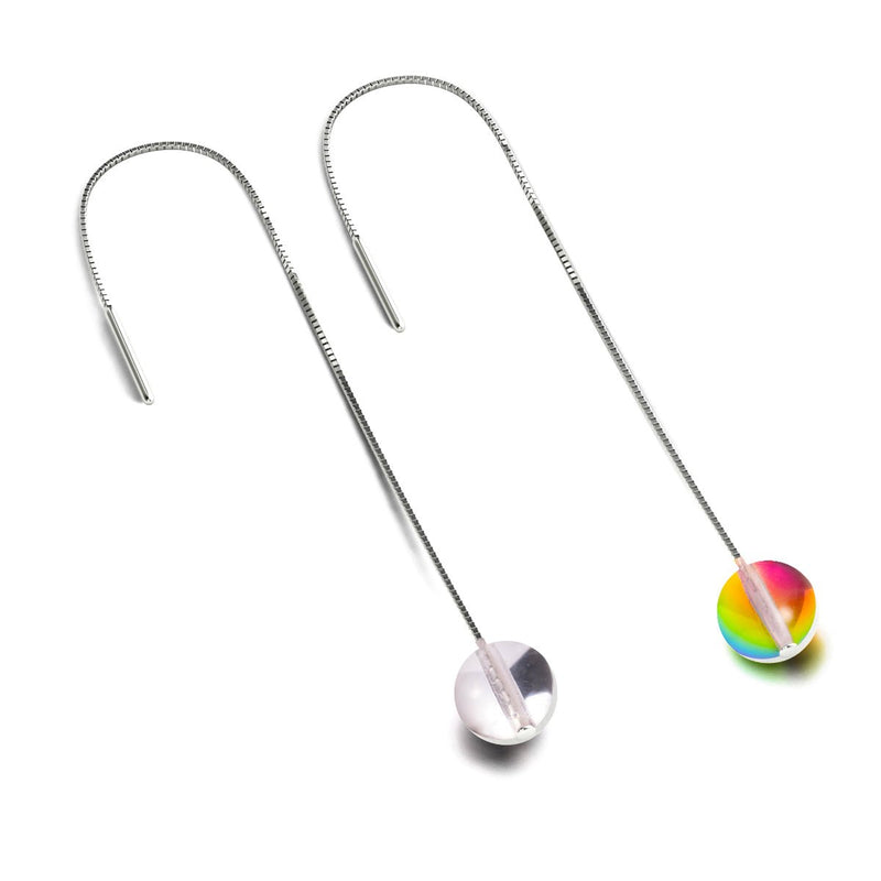 Rainbow Sky | .925 Sterling Silver | Galaxy Glass Chain Drop Threader Earrings