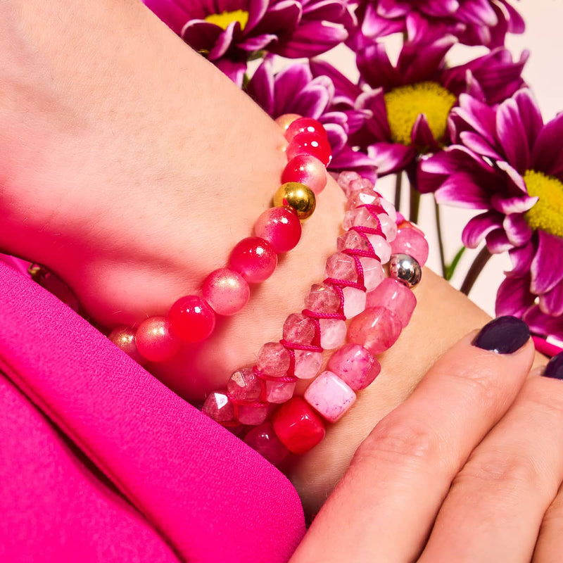 Fuchsia Agate | Silver | Gemstone Pebble Bracelet