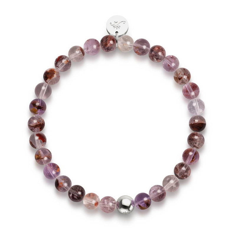 Purple Ghost Quartz | Silver | Healing Gemstone Bead Bracelet