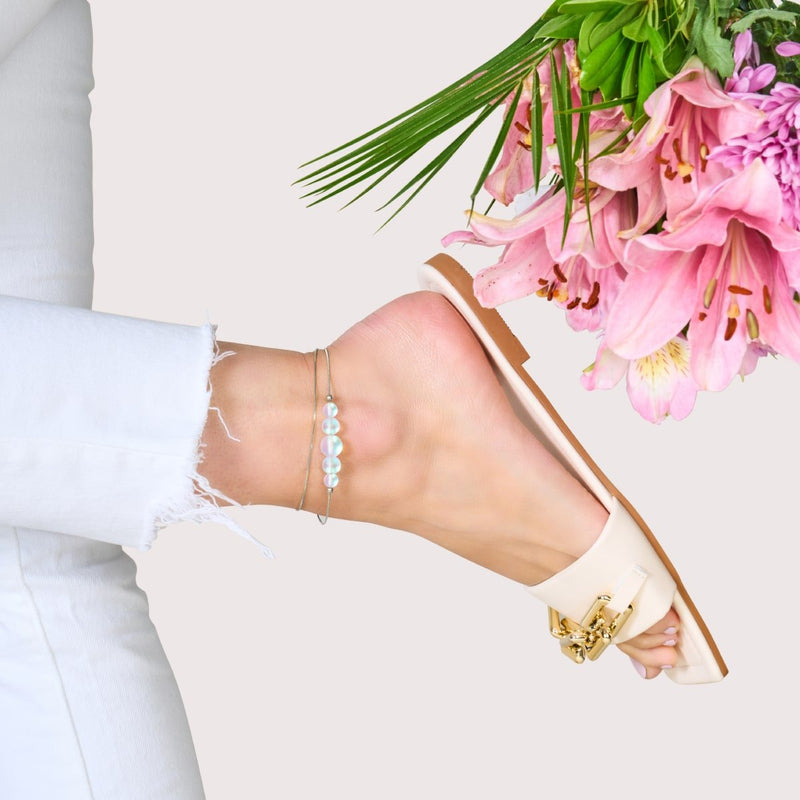 Rainbow White | .925 Sterling Silver | Mermaid Glass Infinity Clasp Anklet