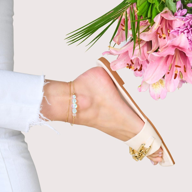 Rainbow White | Gold Vermeil | Mermaid Glass Infinity Clasp Anklet