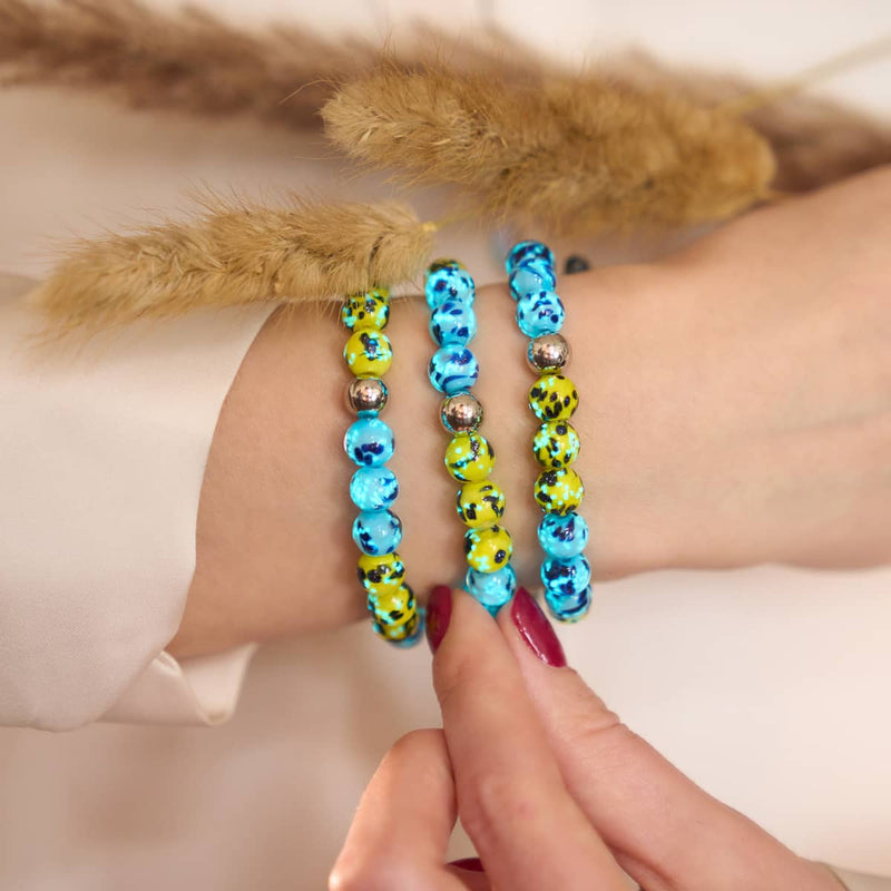 Sun and Sky | Ukrainian Aid | Firefly Glass Bead Bracelet