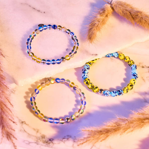 Sun and Sky | Ukrainian Aid | Galaxy Glass Bead Bracelet