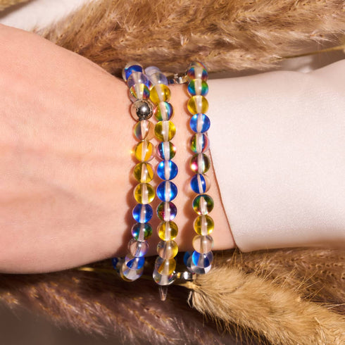 Sun and Sky | Ukrainian Aid | Galaxy Glass Bead Bracelet