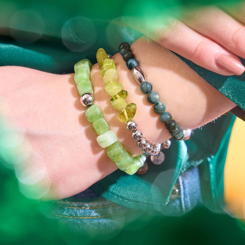 Olivine | Silver | Uncut Gemstone Bracelet