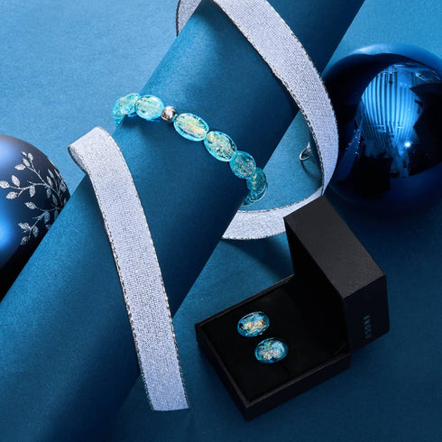 Turquoise | .925 Sterling Silver | Firework Glass Pebble Bracelet