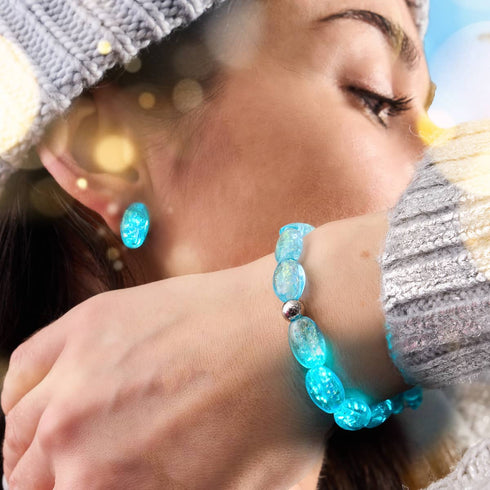 Turquoise | .925 Sterling Silver | Firework Glass Pebble Bracelet