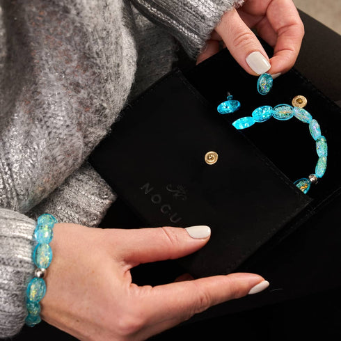 Turquoise | .925 Sterling Silver | Firework Glass Pebble Bracelet