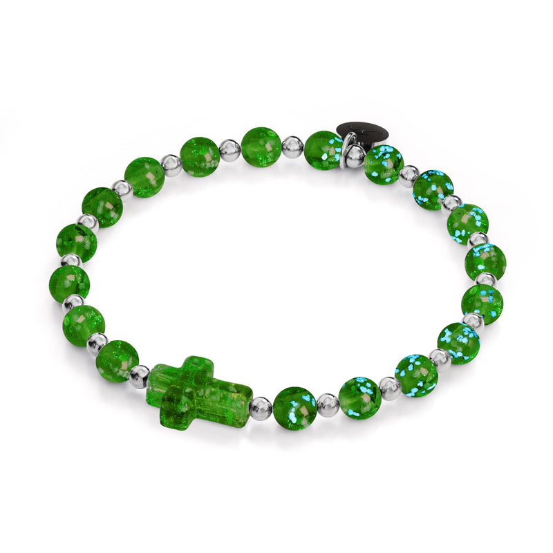 Emerald | Silver | Firefly Glass Cross Bracelet