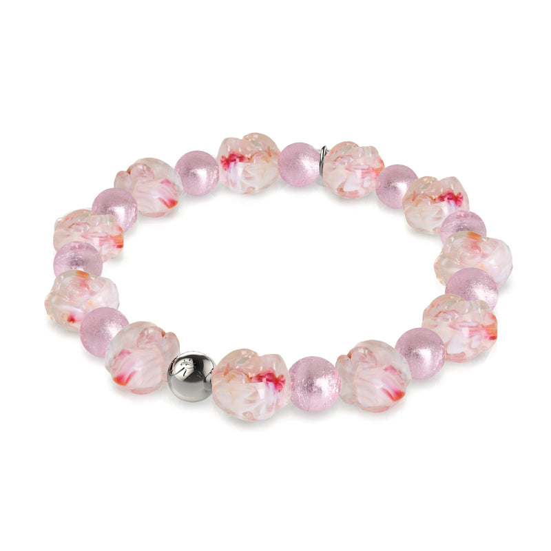 Pink Peony Firefly Glass Bloom & Silver Foil Bracelet