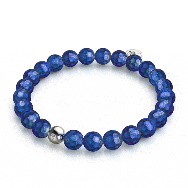 Chromata MoodSphere Bracelet with faceted blue mood stones and silver stainless steel bead by NOGU