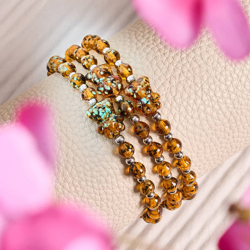 Amber | Silver | Firefly Glass Bear Bracelet